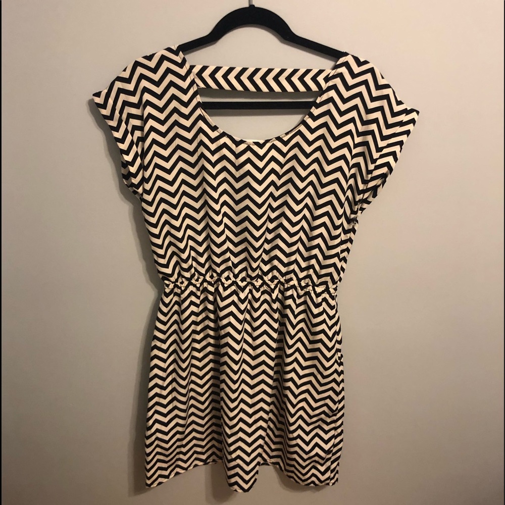 Chevron Patterned Black and Cream Dress
